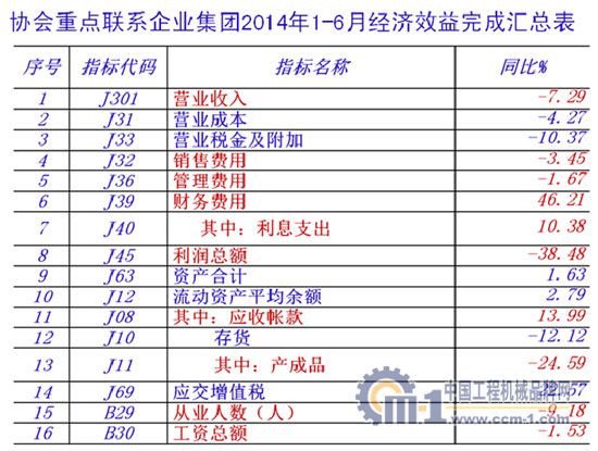 协会重点联系企业集团2014年1-6月经济效益完成汇总表